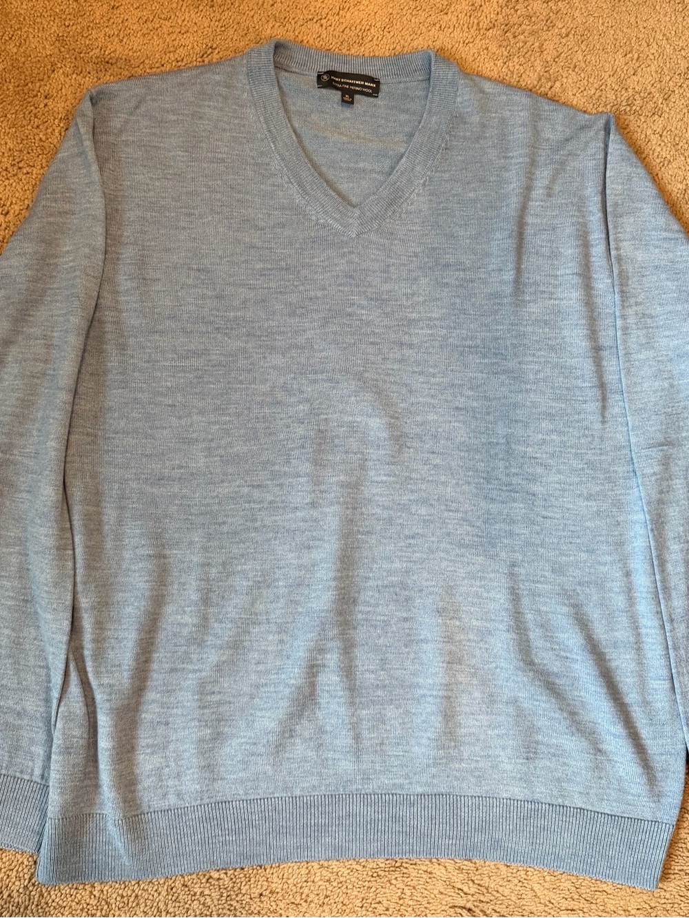 Hart Schaffner Marx Light Blue V-Neck Sweater Merino Wool